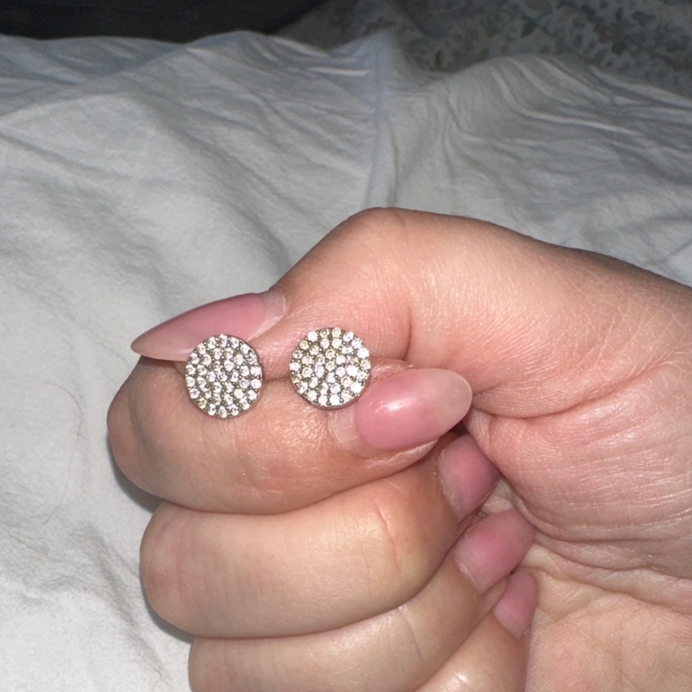 Silver Pavé Round Crystal Stud Earrings